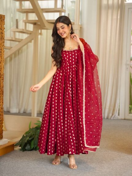 Women Designer Jacquard Anarkali Set