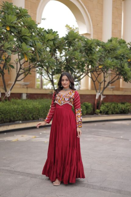 Women Navratri Embroidered Gown