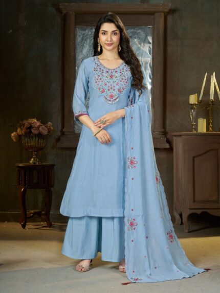 Women Mul Chanderi Embroidered Anarkali Set