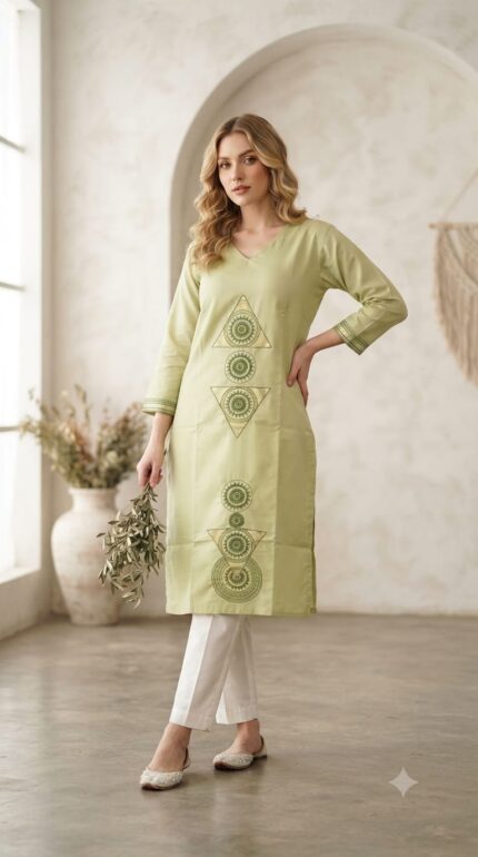Women Roman Silk Embroidered Kurti