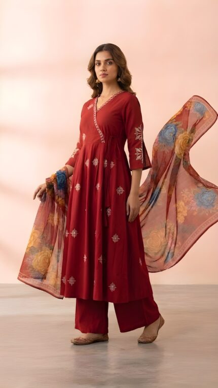 Women Maroon Anarkali Kurta Set