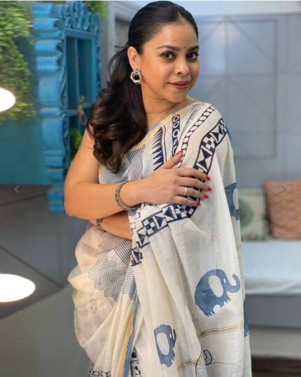 Women Elephant Print cotton Saree